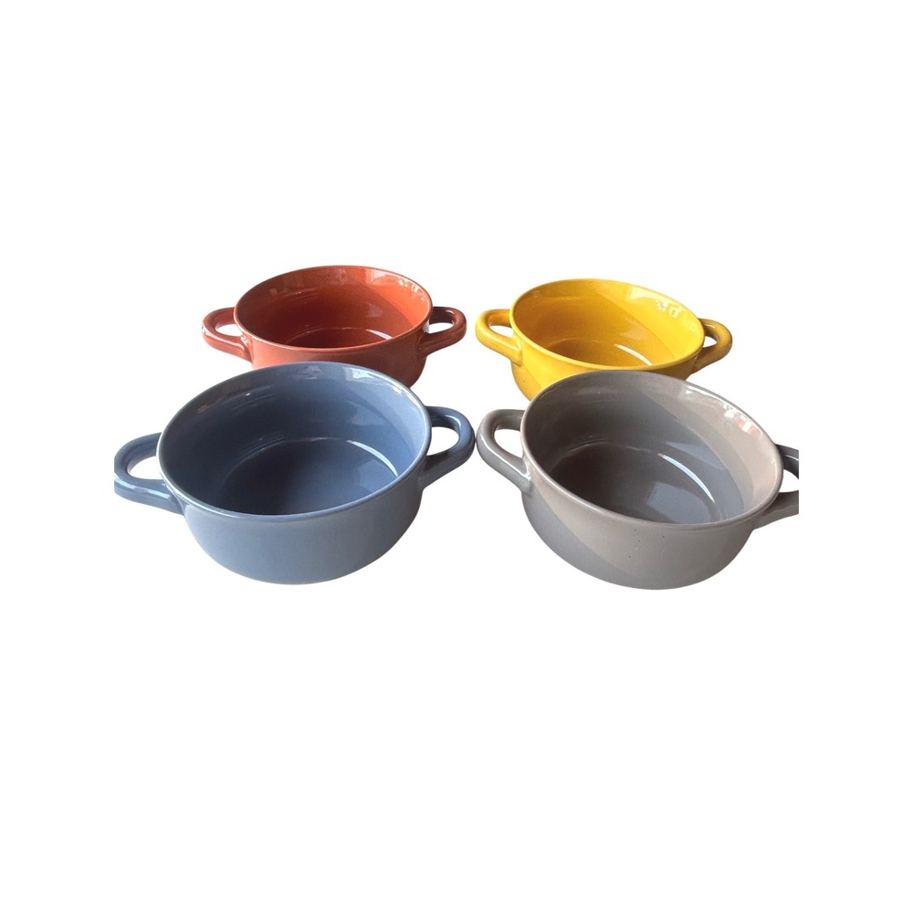 Over and Back Multicolor Stoneware Double Handle Soup Bowls Set of 4